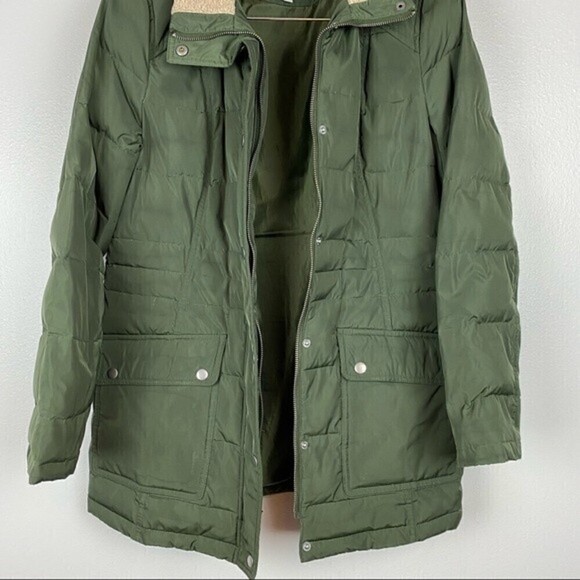 GH Bass Down Puffer Faux Fur Jacket Winter Coat Army Green Size M - Picture 4 of 9